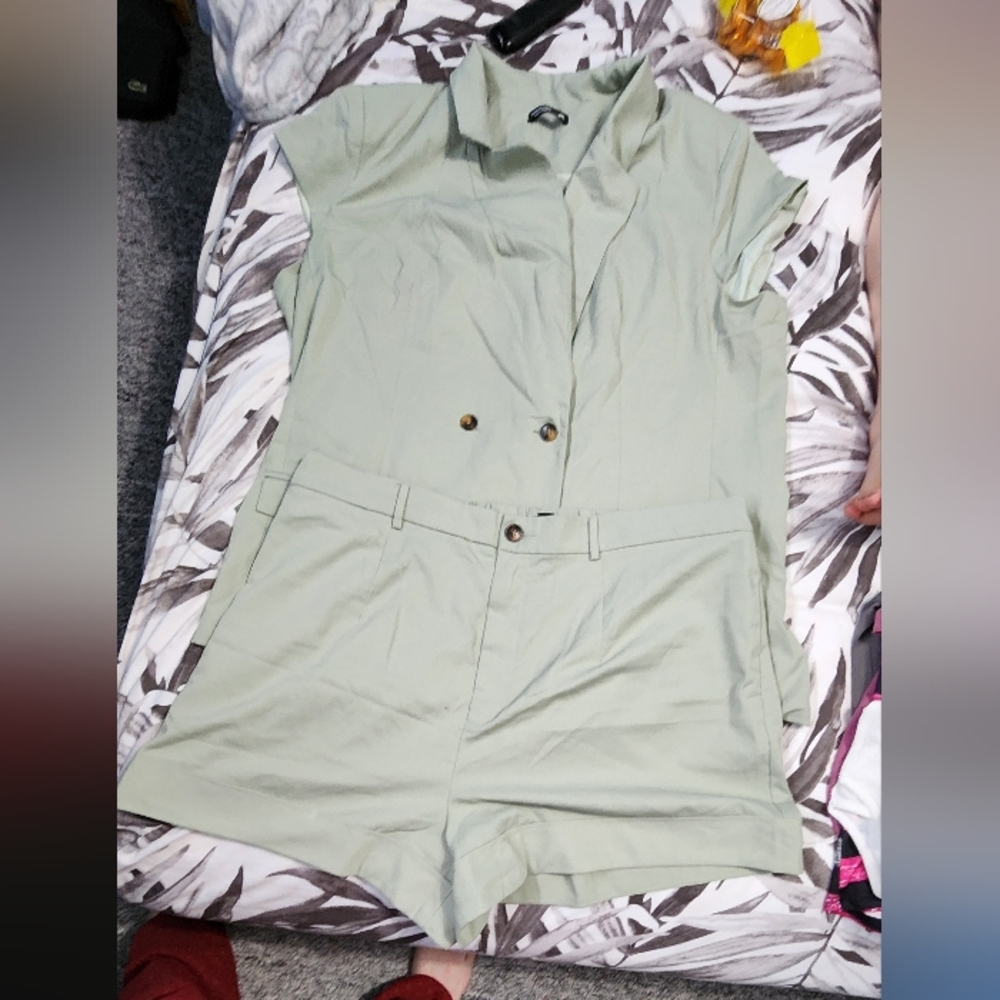 Light Green Button-Up Shirt and Shorts Set